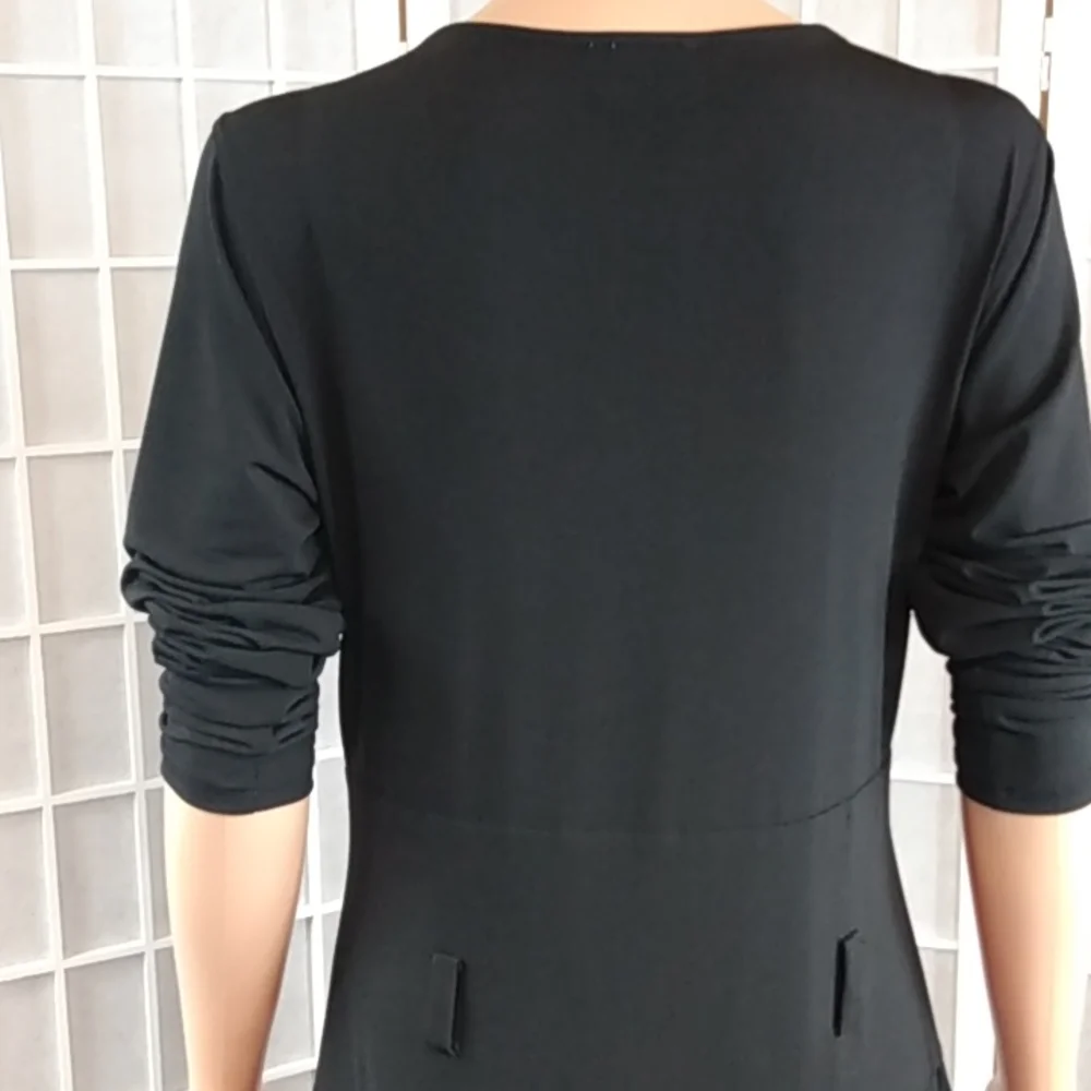 Marc Bouwer Black Pleated Midi Dress Women's‎ Size Small Long Sleeves Knit